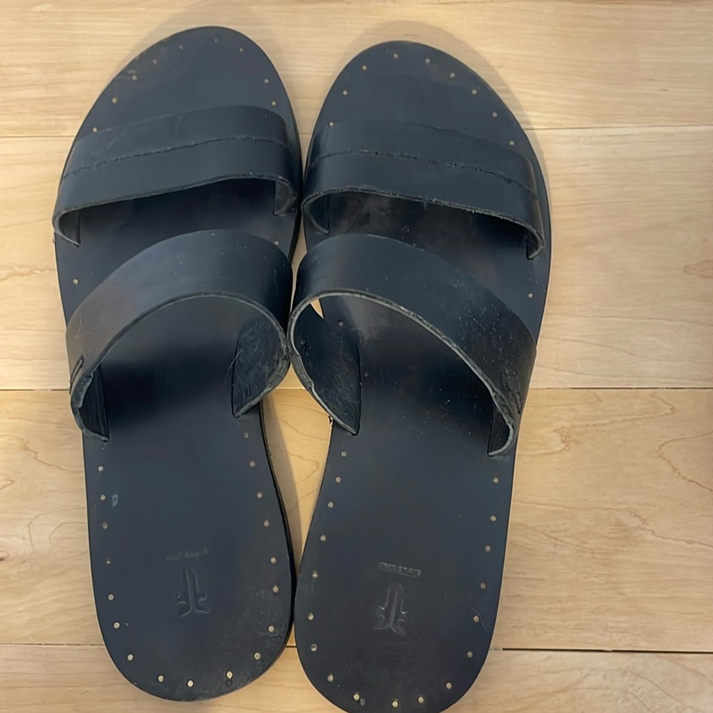 Frye black slip on sandals with lovely stud detailing